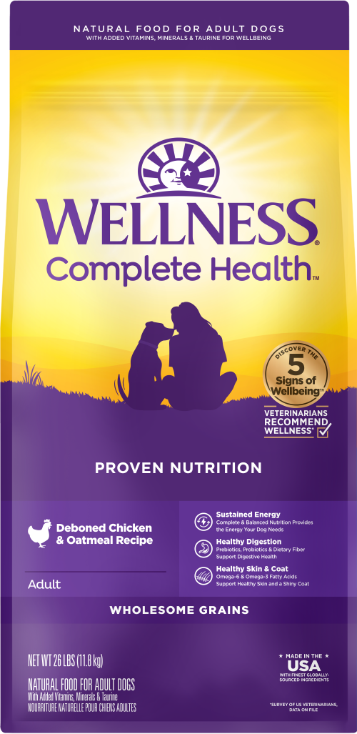 Alimento para perros adultos con pollo y avena Wellness Complete Health de 26 lb