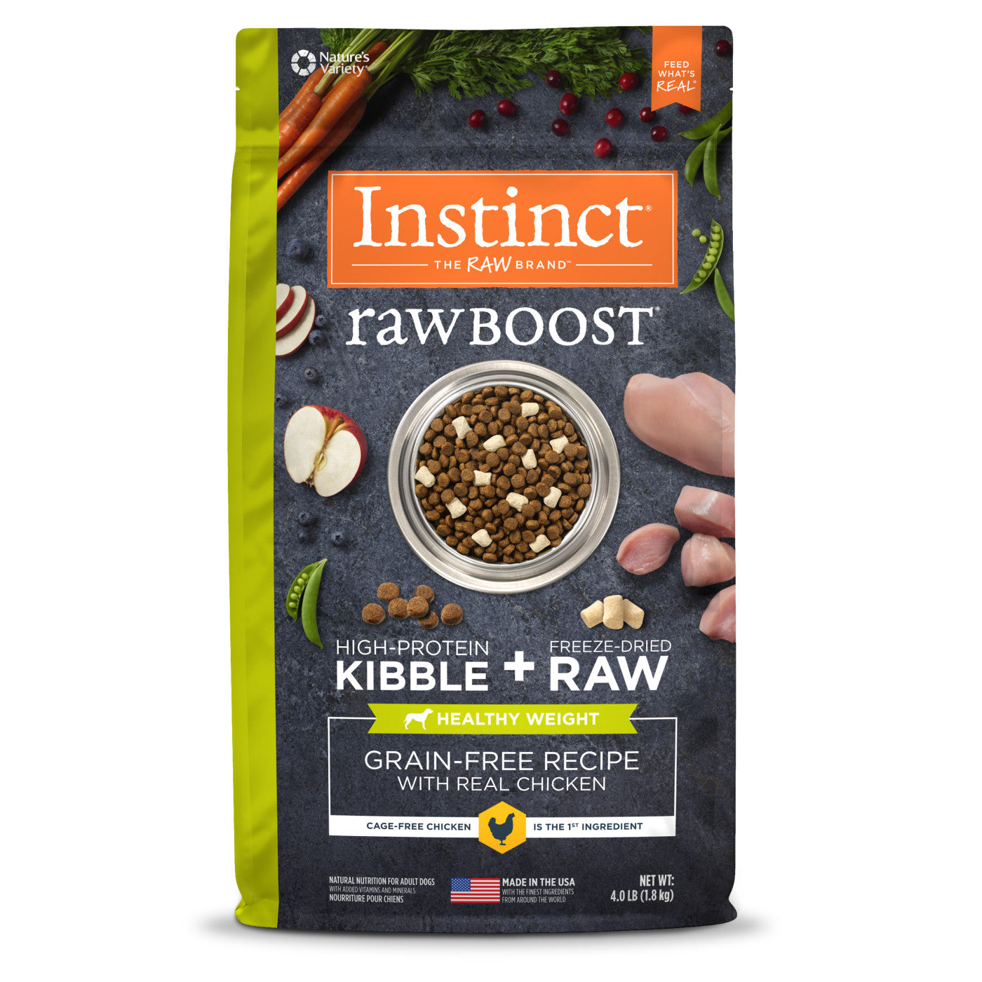 Alimento seco para perros con pollo y peso saludable para adultos Instinct Raw Boost de 20 lb