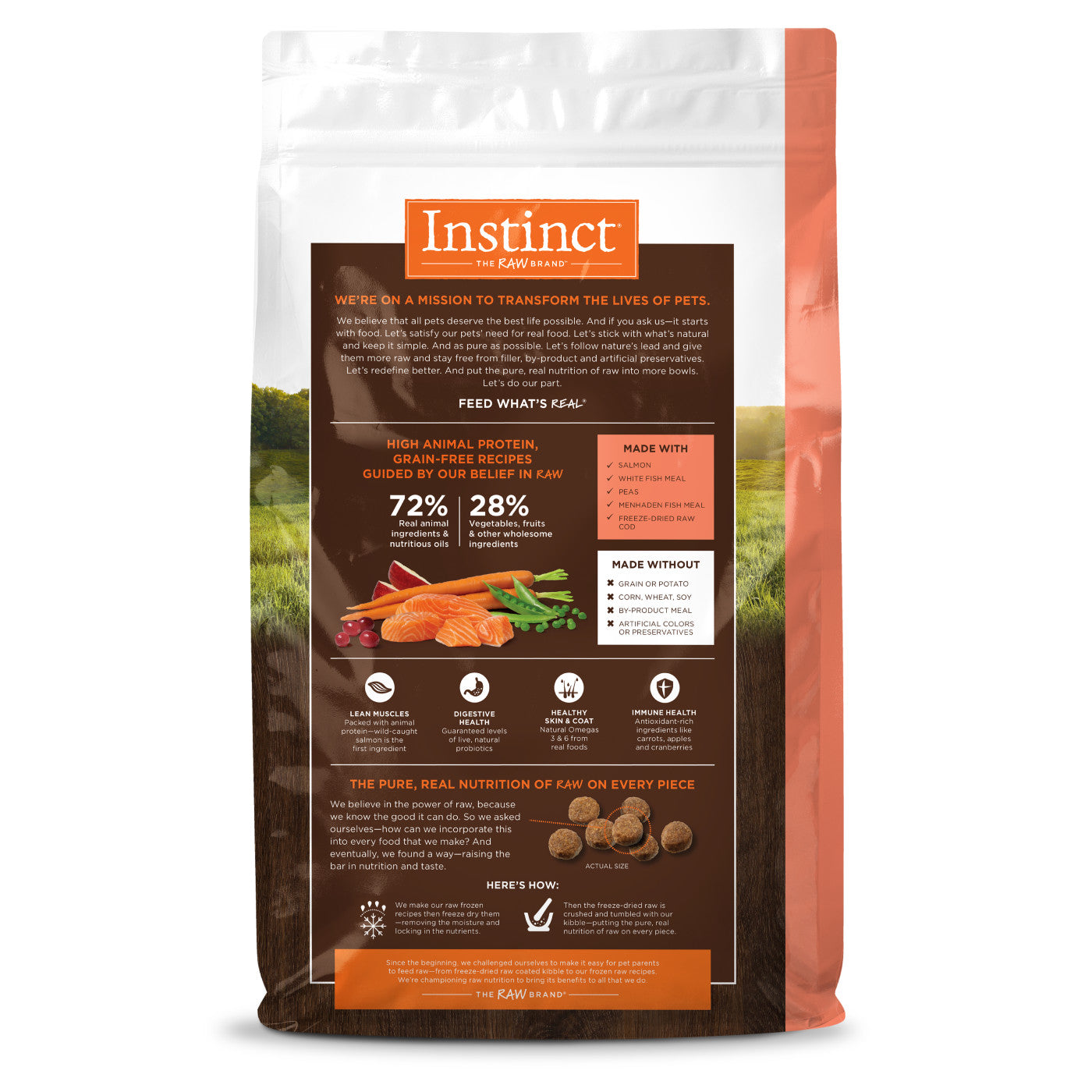 Alimento seco para perros con salmón original sin cereales Instinct Adult de 20 lb