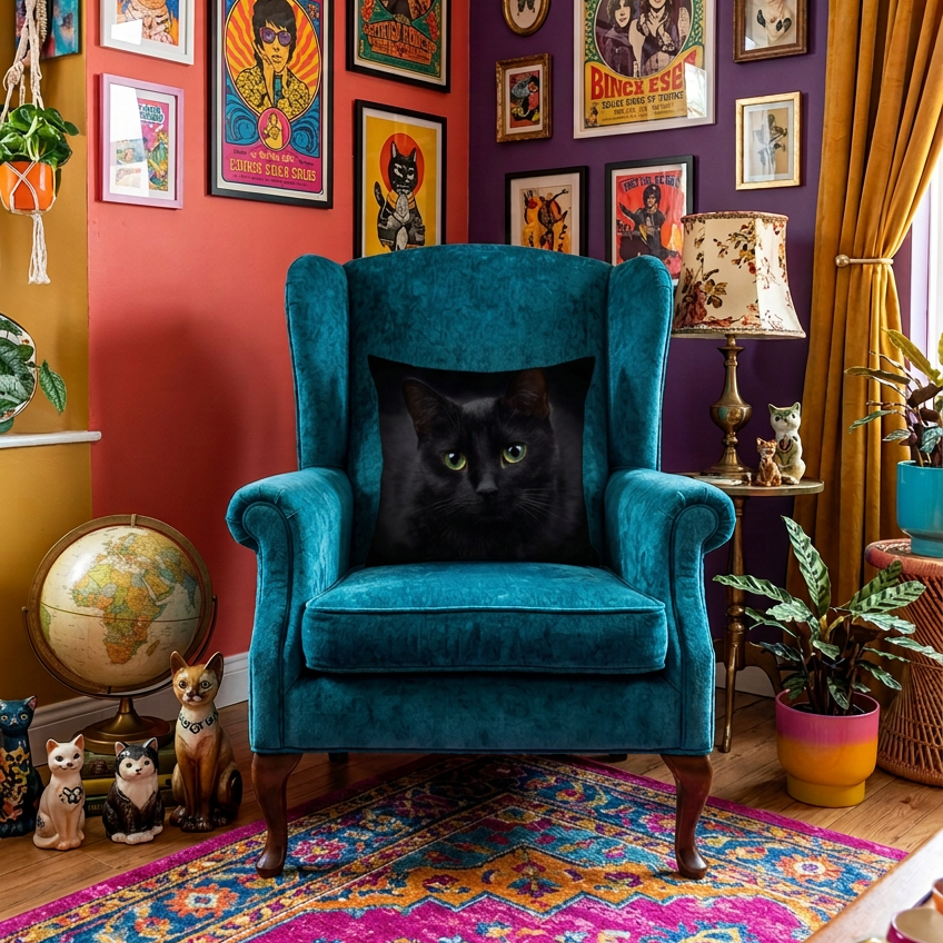 Black Cat Decorative Throw Pillow Cover