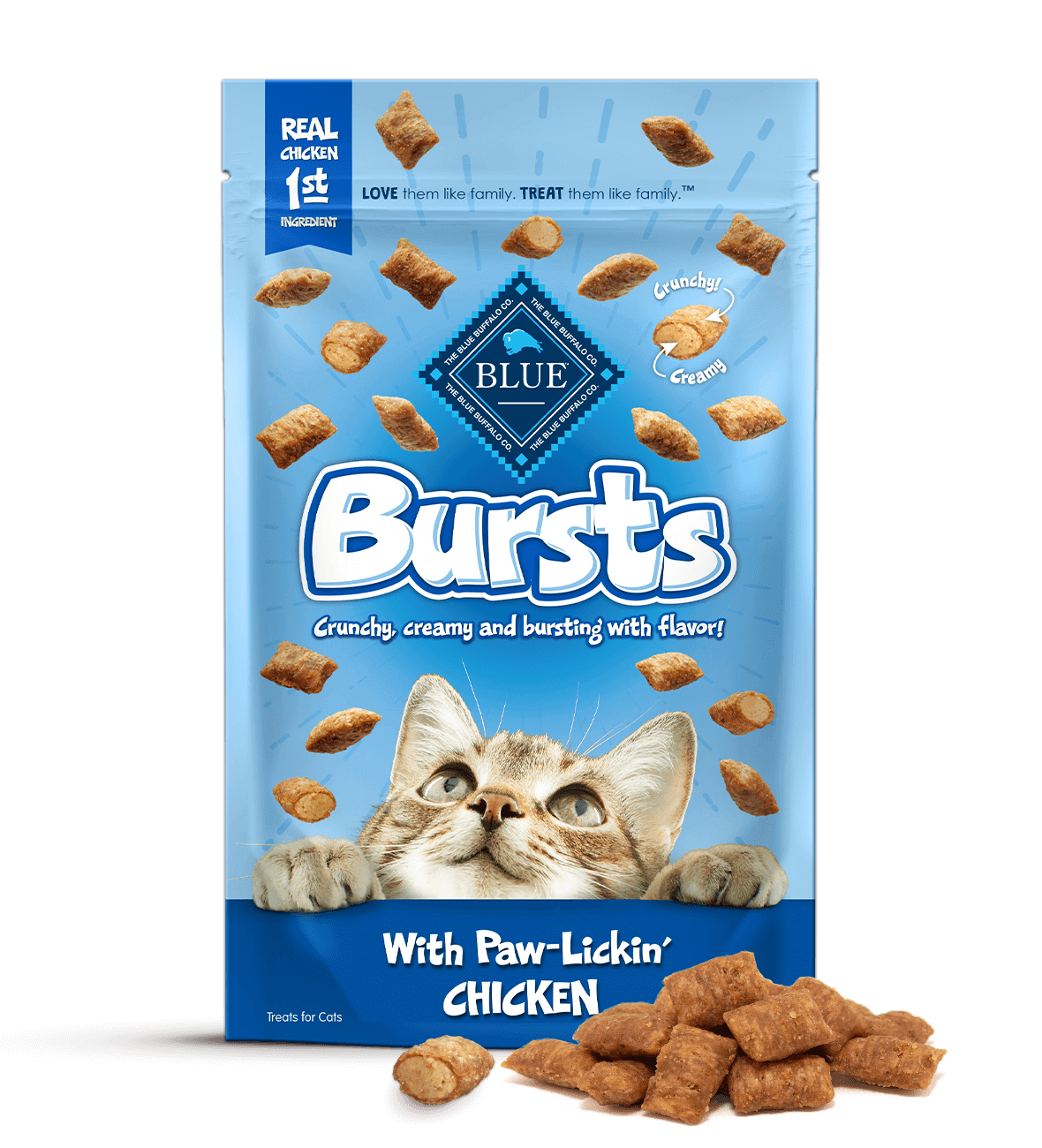 2 oz de Blue Buffalo Blue Bursts, crujientes y cremosas golosinas para gatos, pollo para lamer las patas