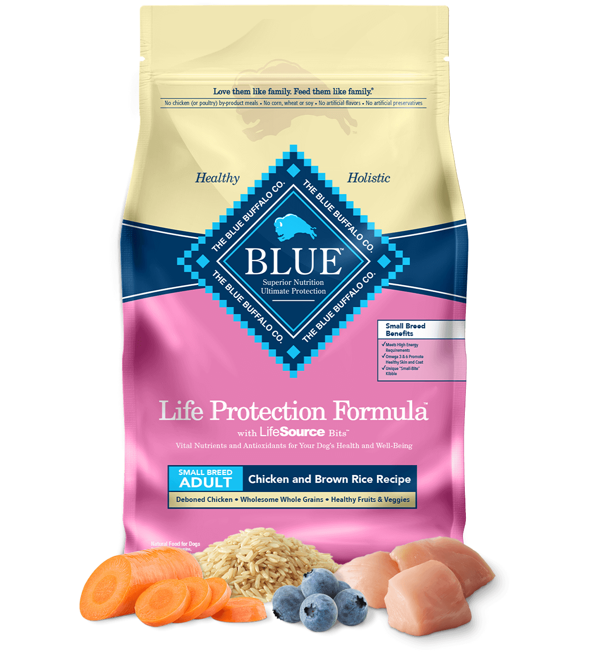 Fórmula de protección de vida Blue Buffalo de 5 libras, alimento seco para perros adultos de raza pequeña con pollo y arroz integral