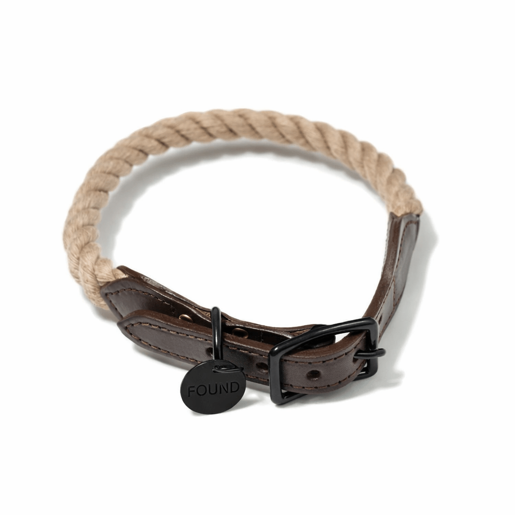 Matte Black/Natural Up-Cycled Rope Cat & Dog Collar