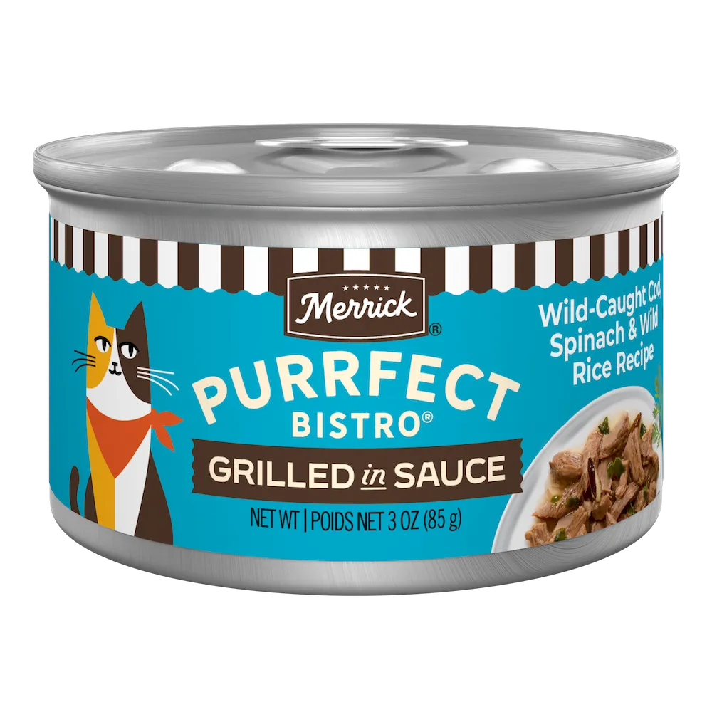Merrick Purrfect Bistro Wild-Caught Cod, Spinach and Wild Rice Grilled in Gravy Natural High Protein Wet Cat Food (3oz)