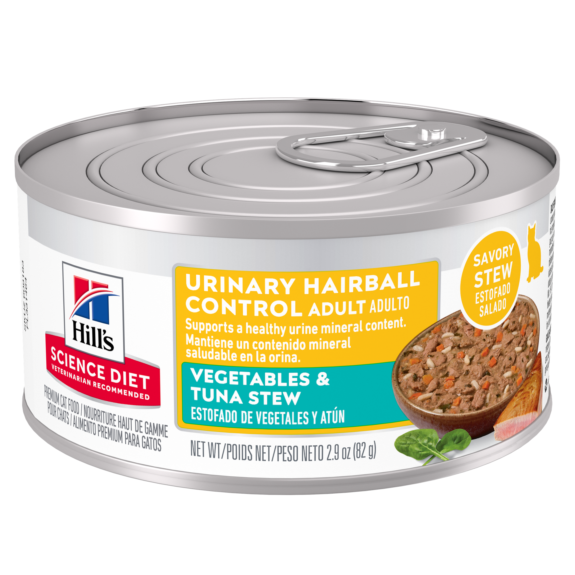 Hill's Science Diet Adult Urinary & Hairball Control Canned Cat Food, Vegetables & Tuna Stew, 2.9 oz