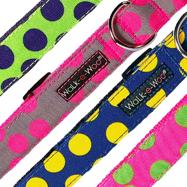 Walk-e-Woo Polka Dot Dog Collars, Leads, and Bows - Neon - 4 Styles