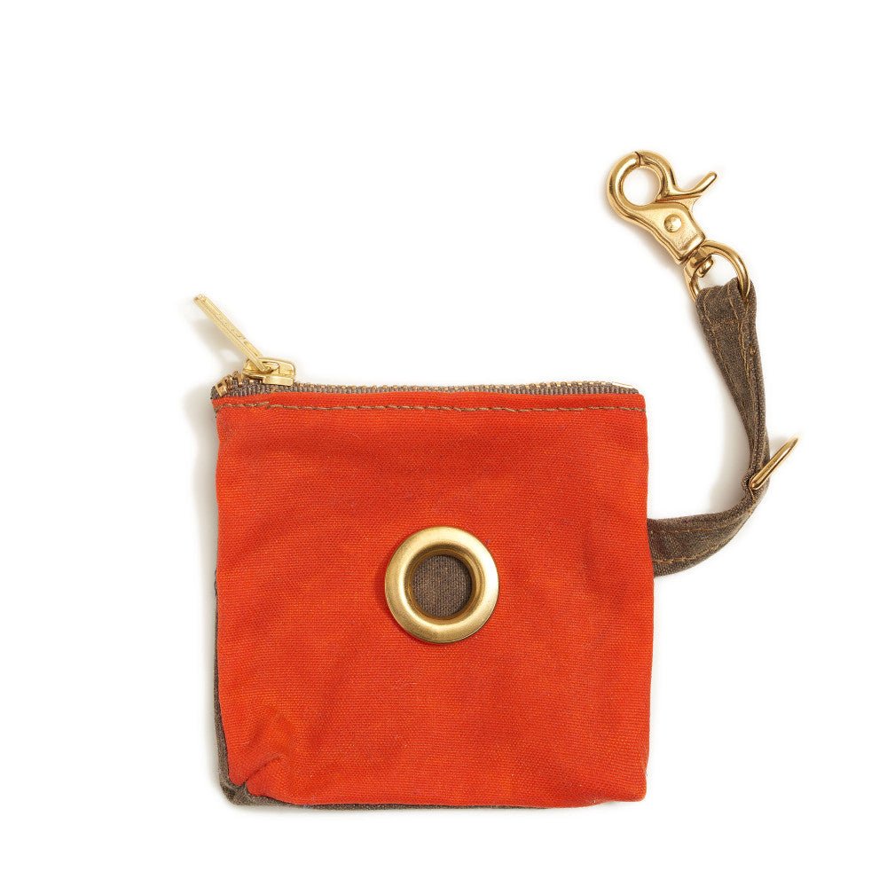 Orange Waxed Cotton Canvas Poop Bag Pouch