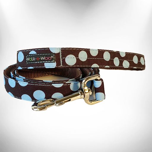 Walk-e-Woo Polka Dot Dog Collars, Leads, and Bows on Brown - 4 Styles