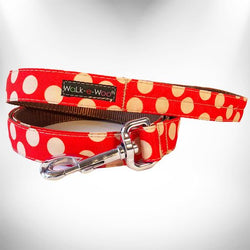 Polka Dot Dog Collars, Leads and Bows on Red - 3 Styles