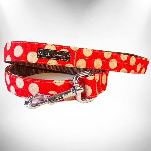 Walk-e-Woo Polka Dot Dog Collars, Leads and Bows on Red - 3 Styles