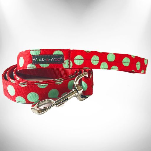Walk-e-Woo Polka Dot Dog Collars, Leads and Bows on Red - 3 Styles