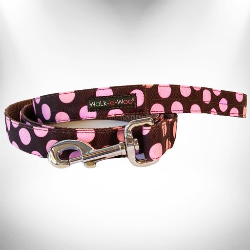 Walk-e-Woo Polka Dot Dog Collars, Leads, and Bows on Brown - 4 Styles