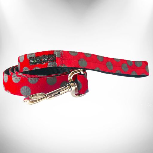 Walk-e-Woo Polka Dot Dog Collars, Leads and Bows on Red - 3 Styles
