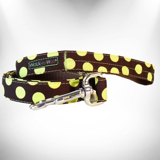 Walk-e-Woo Polka Dot Dog Collars, Leads, and Bows on Brown - 4 Styles