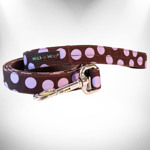 Walk-e-Woo Polka Dot Dog Collars, Leads, and Bows on Brown - 4 Styles