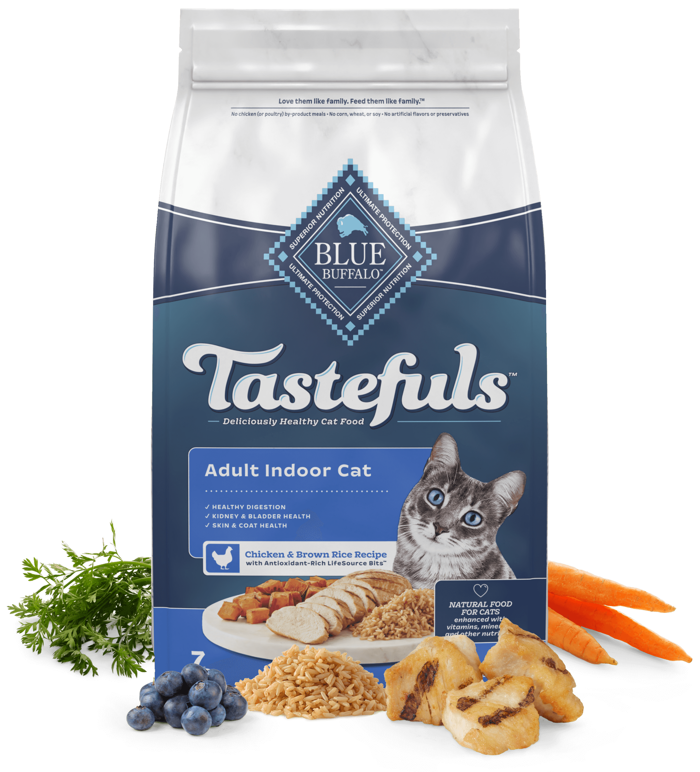 Alimento seco para gatos con receta de pollo y arroz integral para gatos adultos de Tastefuls Blue Buffalo de 15 lb