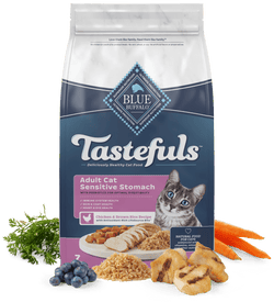 15 lb Blue Buffalo Tastefuls Estómago Sensible Gato Adulto Receta de Pollo y Arroz Integral Alimento Seco para Gatos