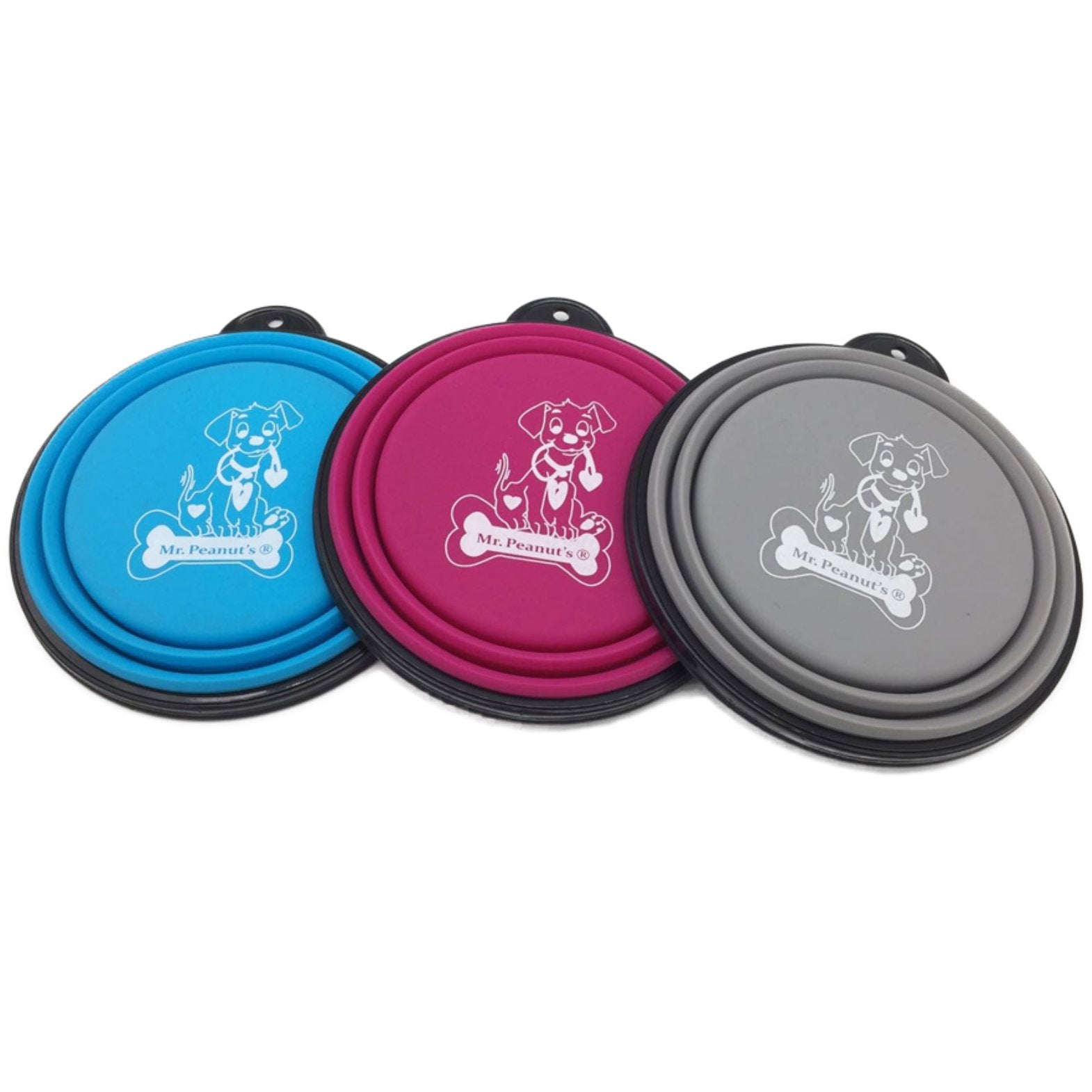 Mr. Peanut's 3 Pak XL (25oz) Collapsible Silicone Bowls with Color Matched Carabiner Clips