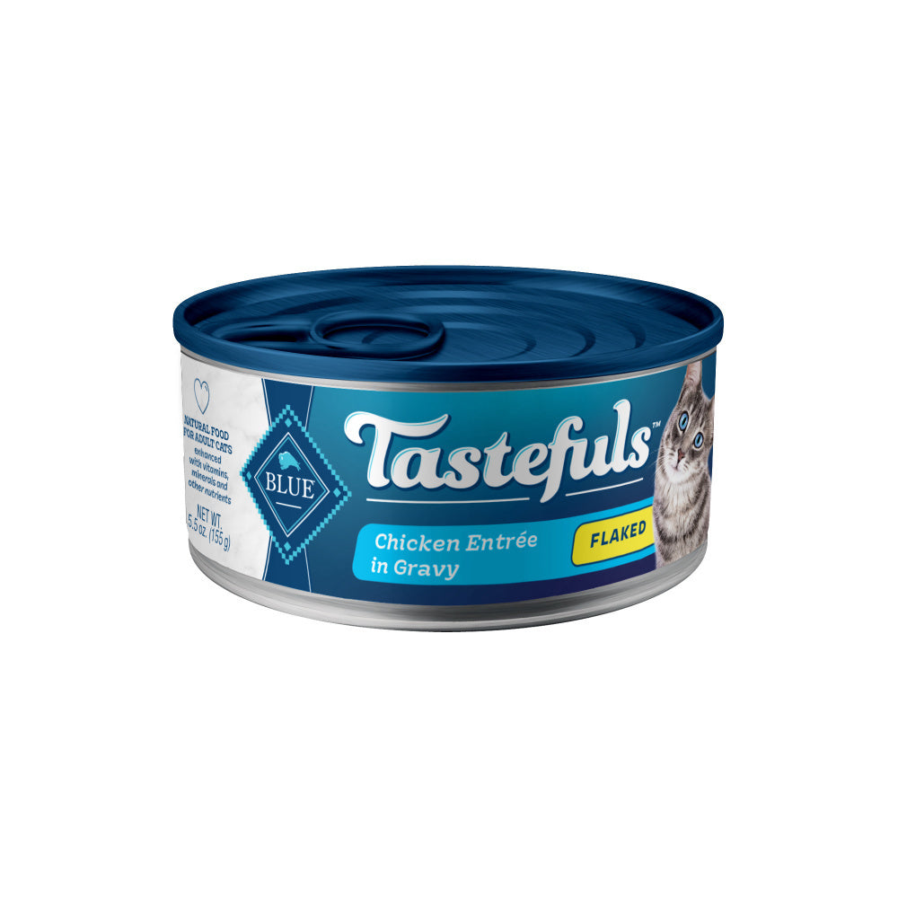 Latas húmedas para gatos con entrada de atún en hojuelas para adultos Blue Buffalo Tastefuls de 5.5 oz