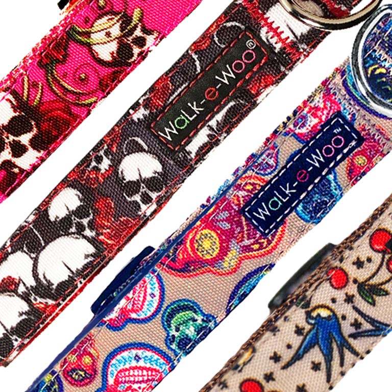 Walk-e-Woo Tattoo Dog Collars, Leads, and Bows - 4 Styles