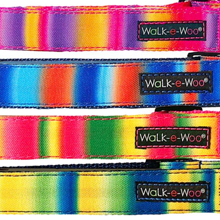 Walk-e-Woo Tie Dye Dog Collars, Leads, and Bows - 4 Styles