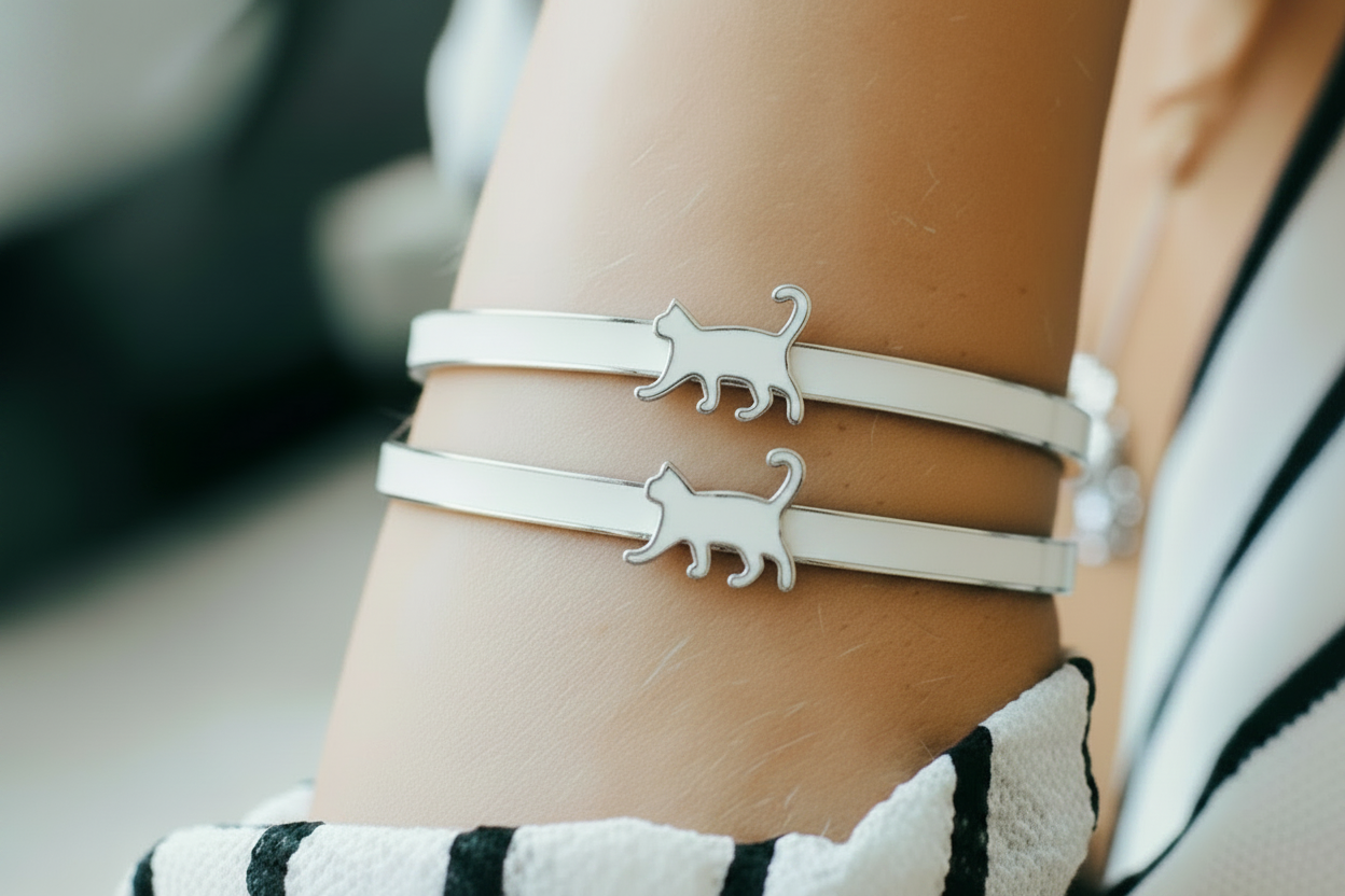 Enamel Cat Bangle | Cat Bracelet