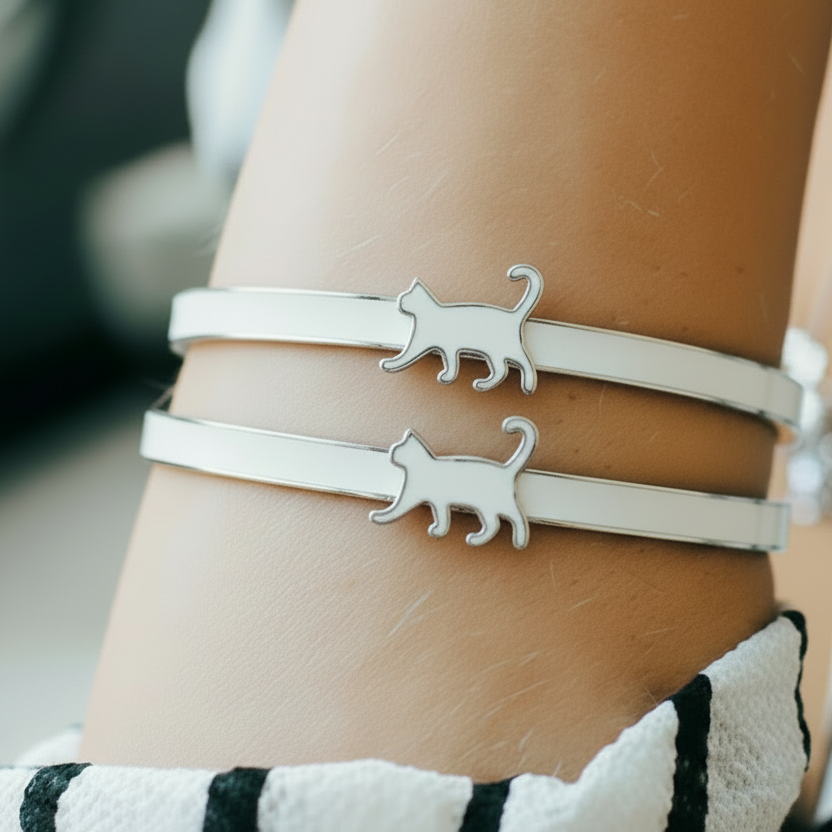 Enamel Cat Bangle | Cat Bracelet
