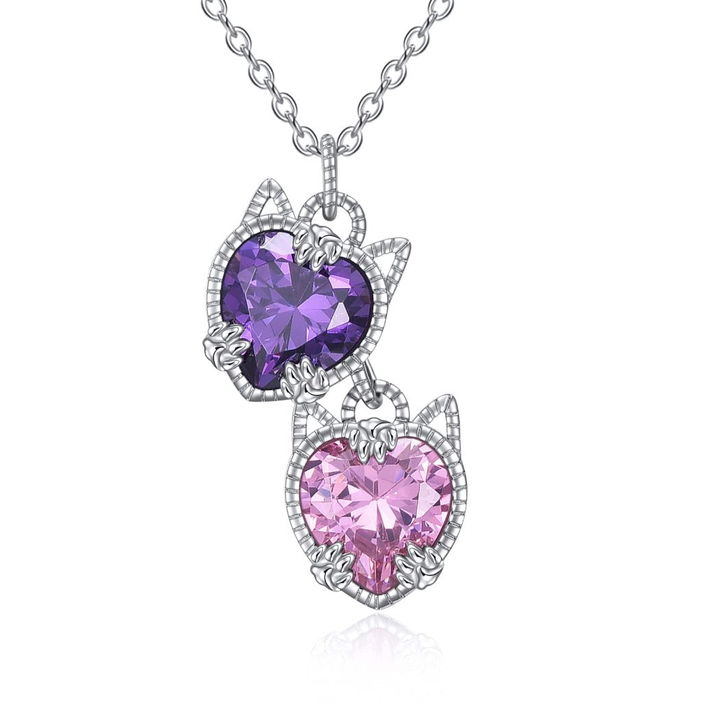 Crystal Cat Charm Necklace | Cat Necklace