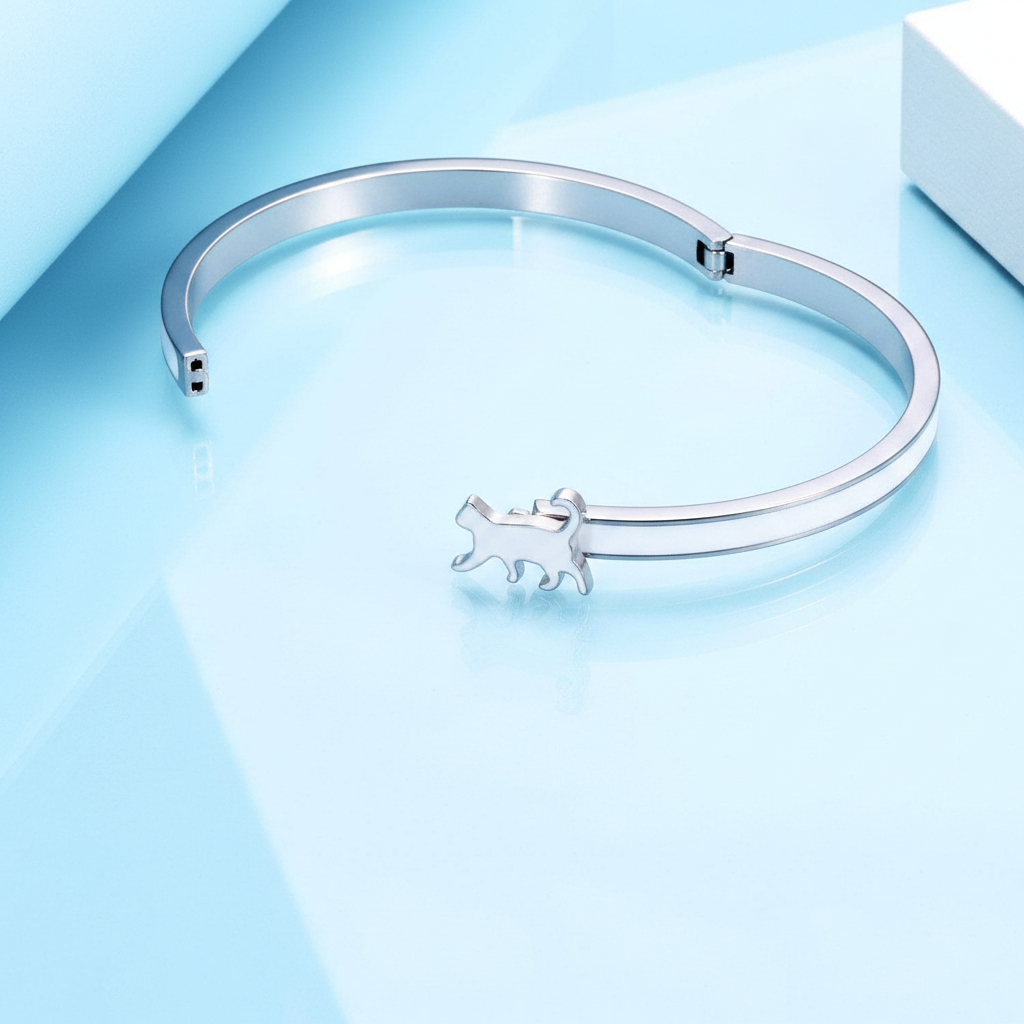 Enamel Cat Bangle | Cat Bracelet
