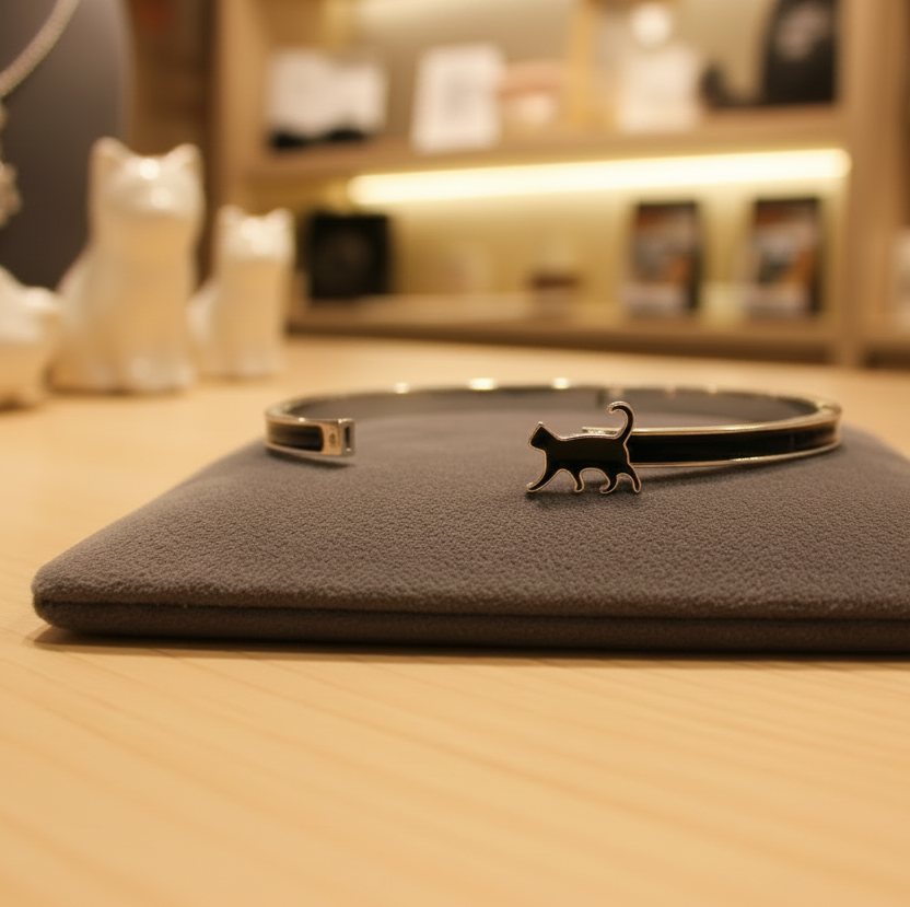 Enamel Cat Bangle | Cat Bracelet