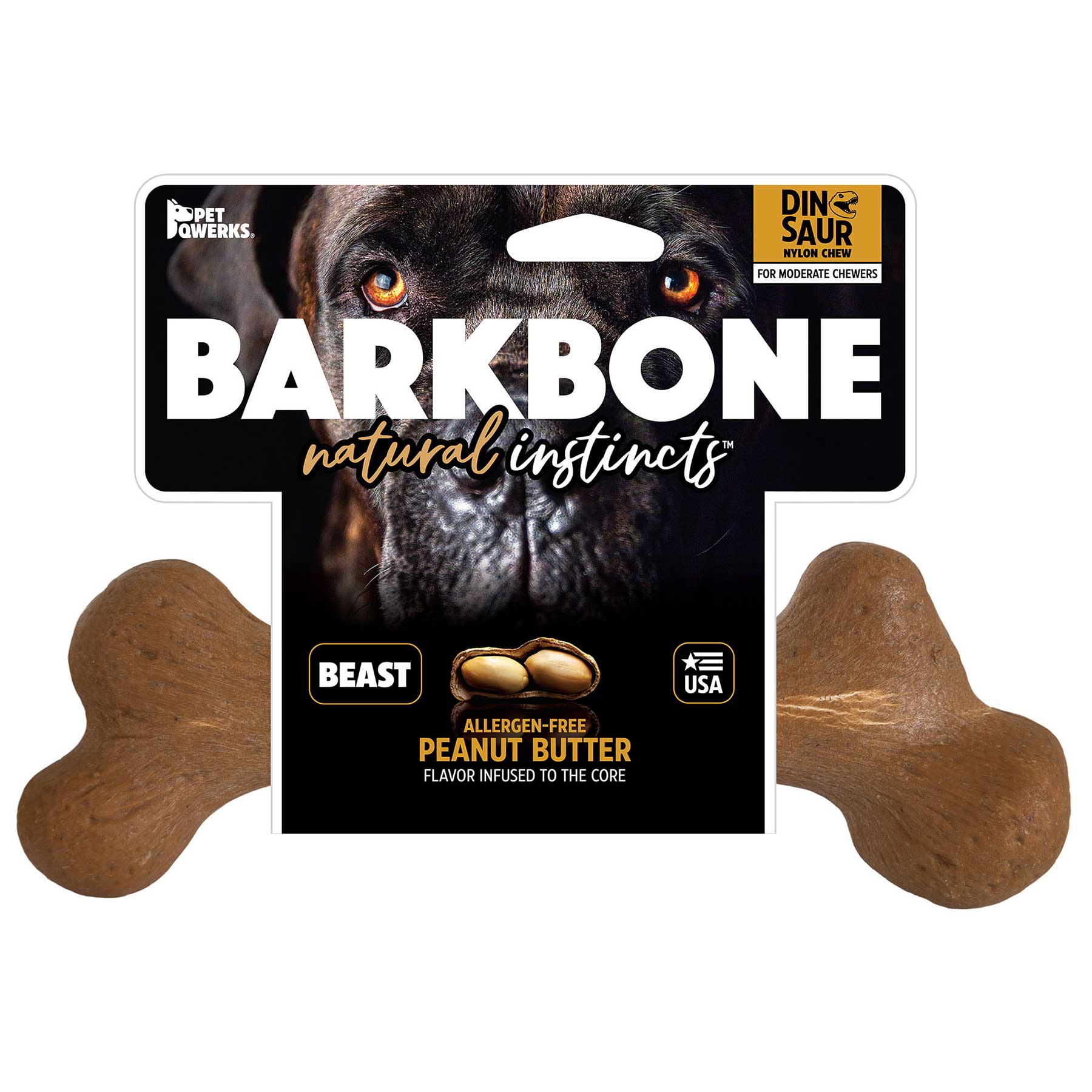 Barkbone Dinosaur USA Wood Dog Chew Peanut Butter Flavor