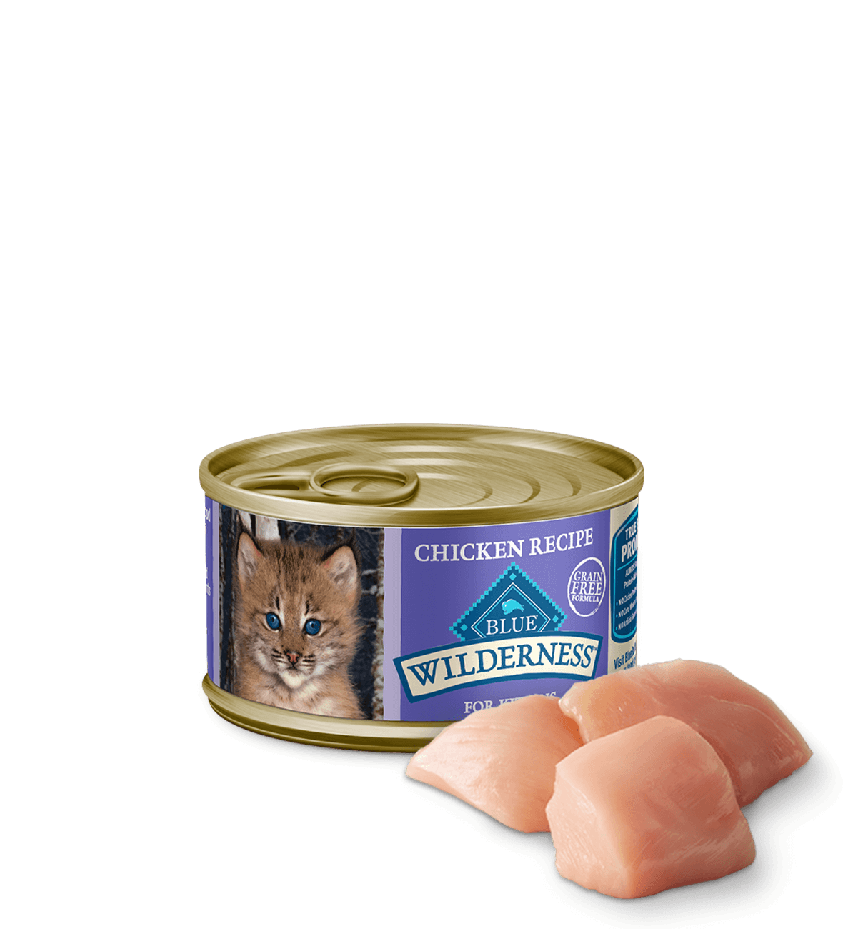 Comida húmeda para gatos con receta de pollo para gatitos Blue Buffalo Wilderness de 3 oz