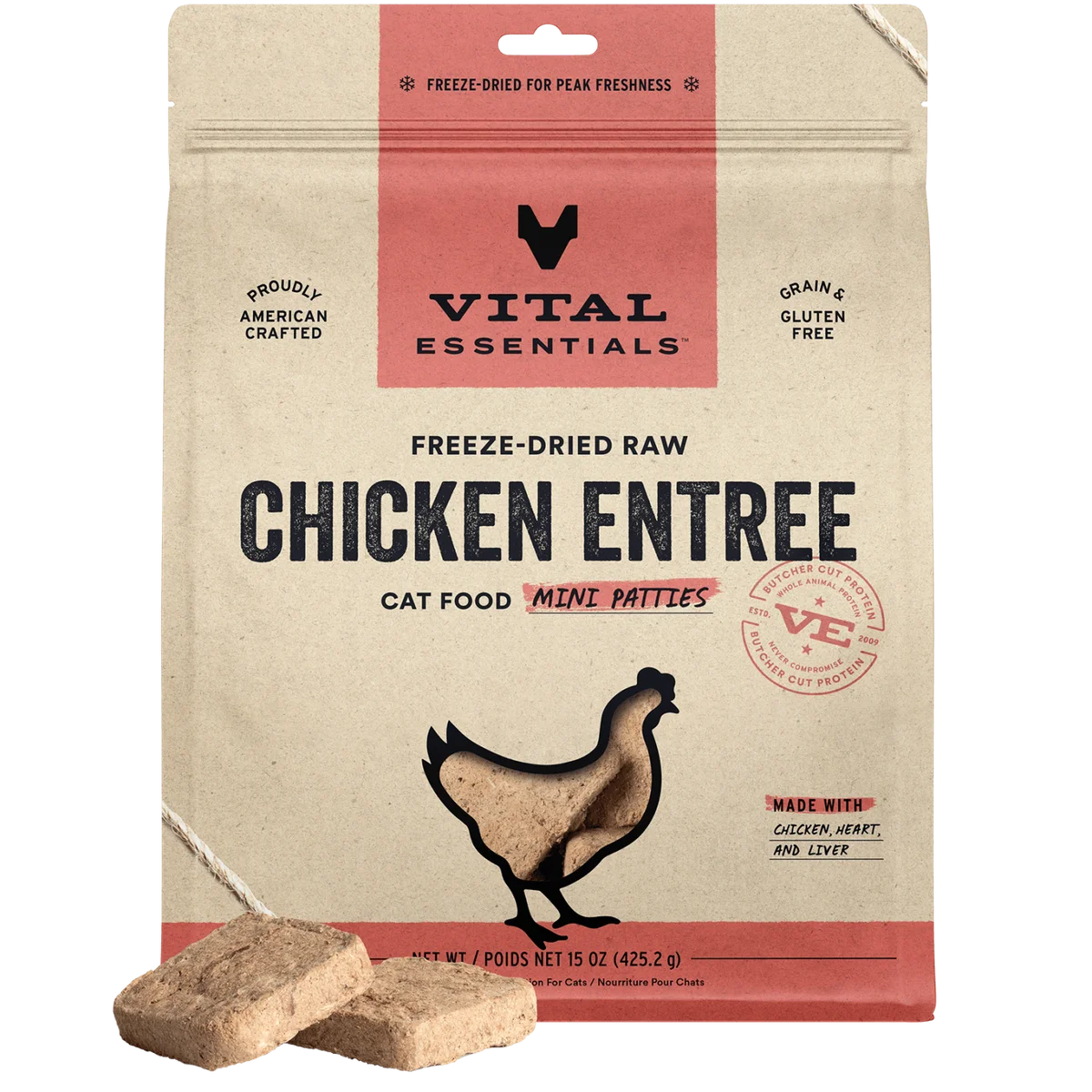 Vital Essentials Mini Patties Chicken Entree Freeze Dried Raw Cat Food (8oz)