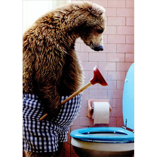 Avanti Bear With Toilet Plunger Greeting Card